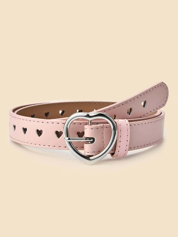 1pc Kids' Silver Heart Buckle Pu Belt