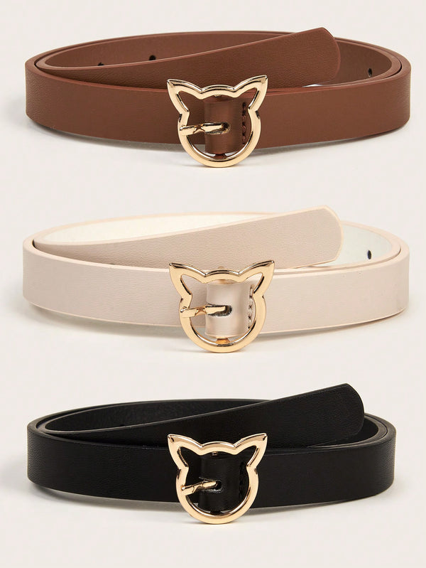 3Pcs Kid Leather Belts Fashion Belt With Gold Animal Buckle