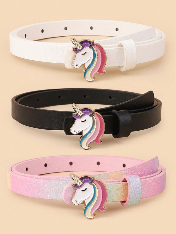 New Arrival Kids' 3pcs/Set Thin Belt With Color Block Buckle Design FD