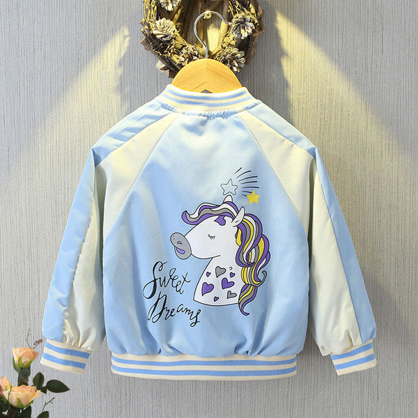 2025 Girls’ Cartoon Baseball Jacket – for 2–12 Year