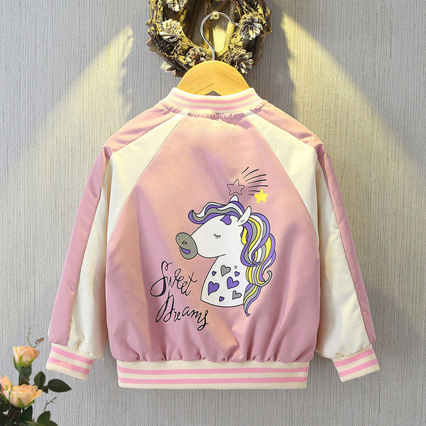 2025 Girls’ Cartoon Baseball Jacket – for 2–12 Year