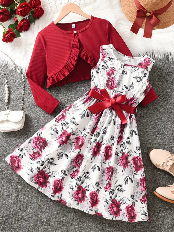 Spring printed dress solid color long-sleeved coat fashion suit