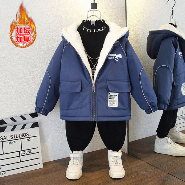 Boys Korean version handsome velvet thickened hooded jacket