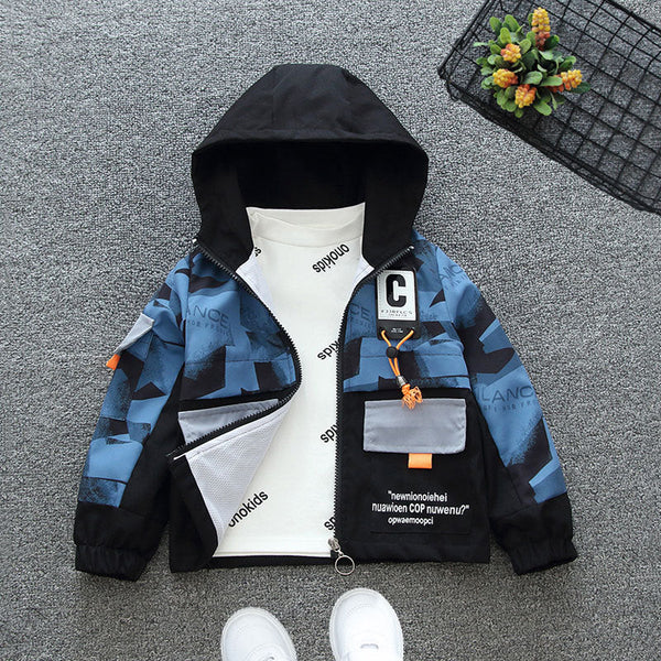 Boys' spring and autumn hooded thin jacket