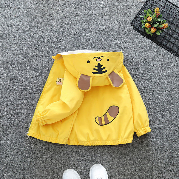 Kids’ Cartoon Tiger Jacket – 2025 Spring/Autumn Korean Style Hooded Zipper Top for Boys & Girls