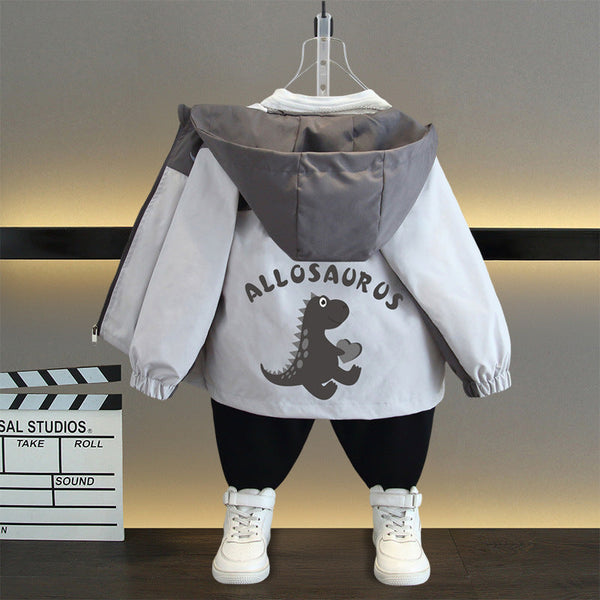 Children's clothing 2025 new boys' coat children's dinosaur jacket top boys' baby trendy hooded trench coat thin