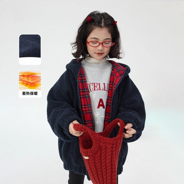 2025 New Girls’ Hooded Lamb Wool Coat – Thickened Plush Padded Winter Jacket for Children, Warm and Soft Outerwear