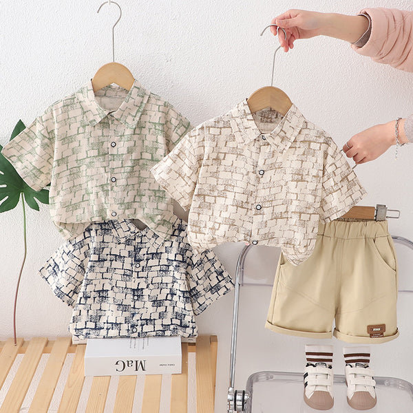 Boys' Korean version of casual handsome short-sleeved set 2025 new children's outer wear split thin foreign style two-piece set