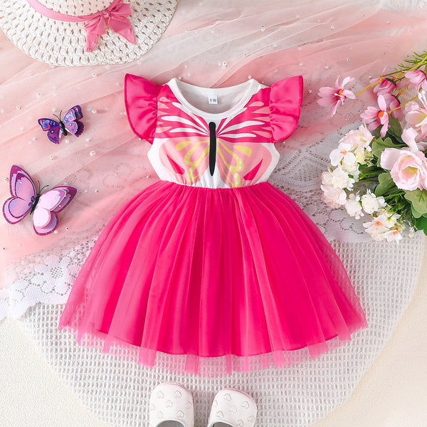 Baby girl new sweet and cute butterfly pattern mesh dress summer daily leisure