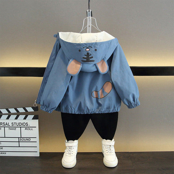 coat 2025 new baby hooded zipper shirt jacket jacket medium and children's cartoon coat