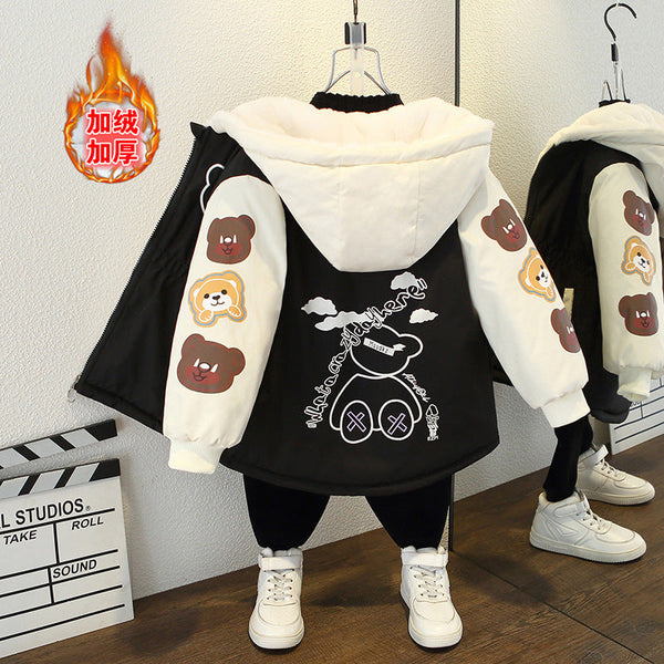 Boys' winter coat 2025 new small and medium-sized children's clothing boys' winter fleece thickened pie to overcome fleece cotton coat
