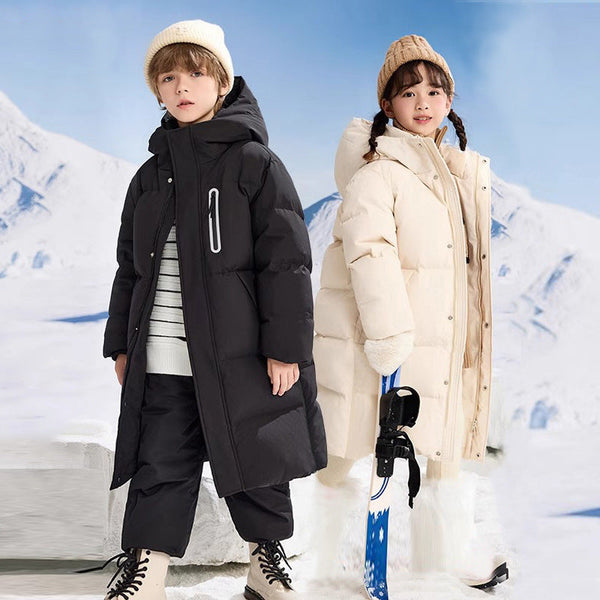 2025 Kids’ Hooded Down Cotton Coat – Thick Warm Extended Jacket for Boys and Girls, Autumn Winter Outerwear for Extreme Cold