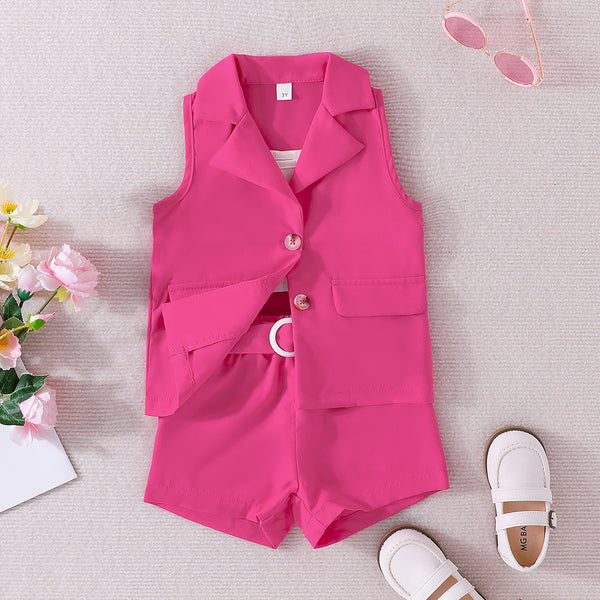 Summer casual girls vest jacket + halter top + shorts three-piece set