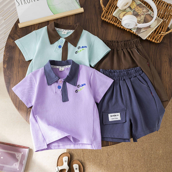 Boys' summer thin lapel set 2025 new children's handsome casual short-sleeved shorts two-piece set