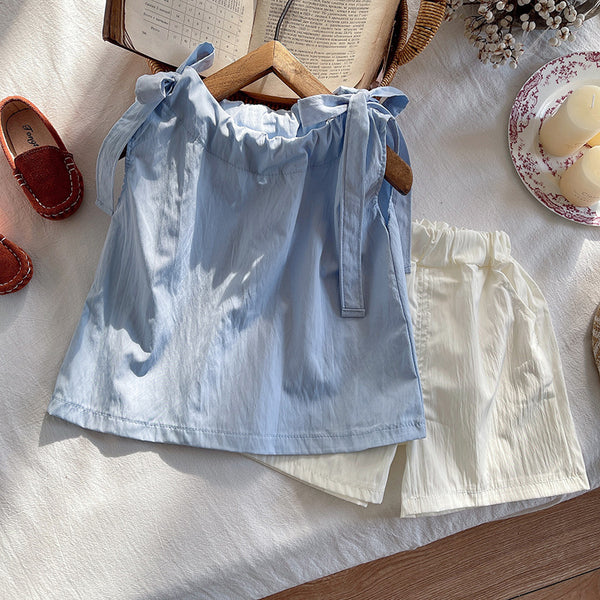 2025 summer new Japanese sweet vest women's halter top loose simple sleeveless lace-up top chic shirt