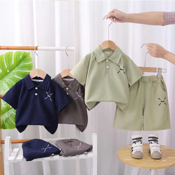 Boys' set 2025 summer clothes new children's tide handsome lapel short sleeve two-piece set sports
