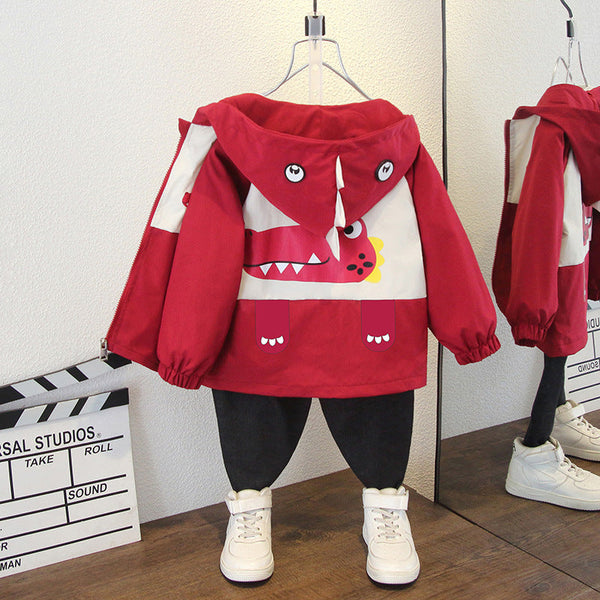 Children's clothing 2025 boys' coat spring and autumn children's thin cartoon trench coat girls trendy color matching jacket top