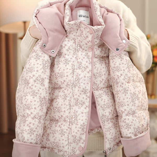 Girls’ 2025 New Floral Padded Jacket – Thickened For Winter, Stylish and Warm Outerwear