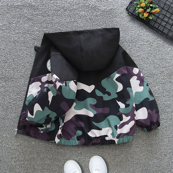 [Foreign Trade Explosion] Boys Spring and Autumn Jacket 2025 New Children's Autumn Boys Camouflage Hooded Jacket Top