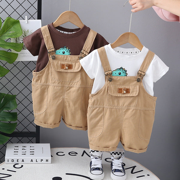 Boys' foreign summer clothing 2025 summer new children's cartoon short-sleeved straps summer two-piece set