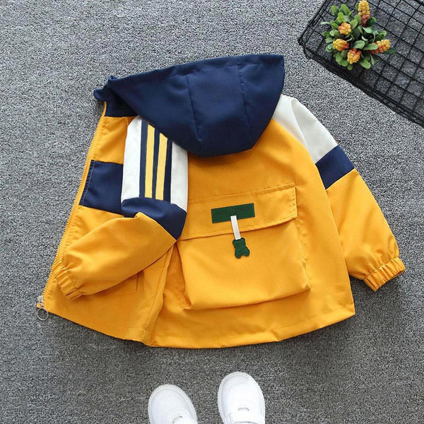 Children's coat 2025 boys and girls contrasting jacket big pocket tooling baby Korean hoodie casual coat