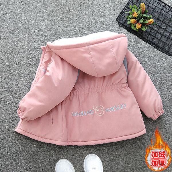 Girls hooded pie overcomes cotton jacket 2025 new autumn and winter baby winter clothes boys velvet cotton coat