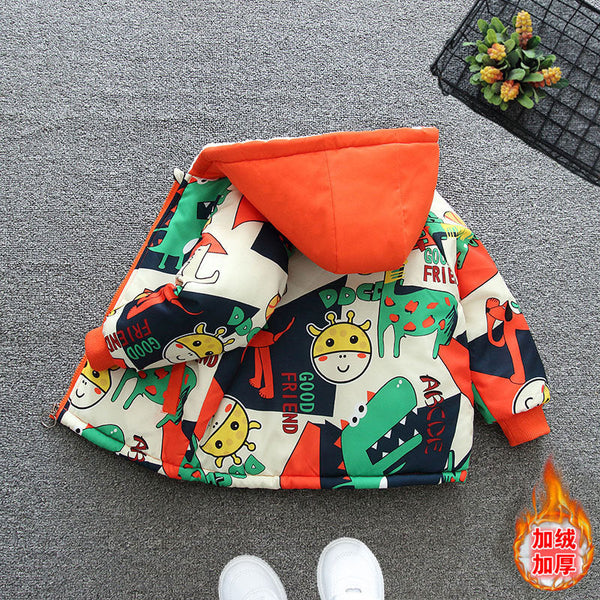 Pie Overcomes Boys' Winter Clothing 2025 New Jacket Autumn and Winter Girls' Padded Clothing Winter Padded Jacket Older Children's Velvet Padded Clothing
