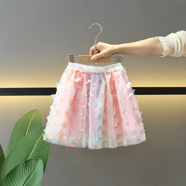 Girls skirt summer 2025 new children's clothing foreign mesh skirt women's treasure fashion princess fluffy butterfly skirt