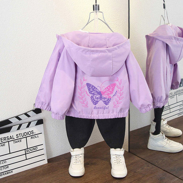 Girls coat spring and autumn 2025 spring girls thin trench coat girls baby middle and older children hooded jacket top