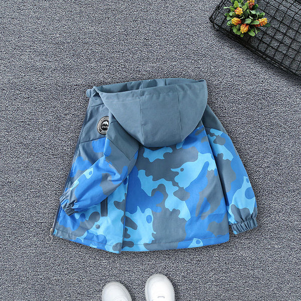 Boys 2025 autumn children's clothing on the new medium and large children's baby boy Korean version of cool handsome long-sleeved jacket camouflage hooded jacket