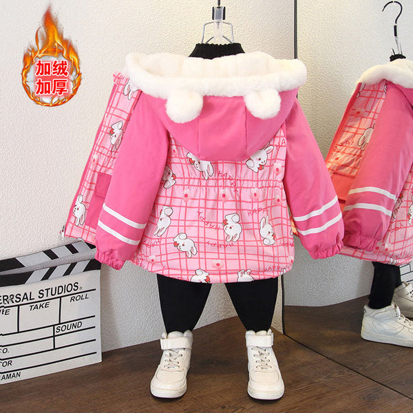 Girls' autumn and winter fleece jacket 2025 children's new warm baby girl thickened plaid jacket top