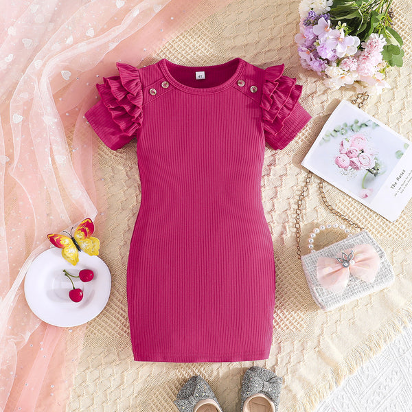 Baby girls 3-layer flying sleeve straight dress summer daily casual wear