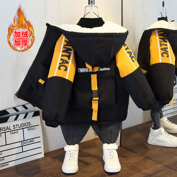 Children's clothing Boys' autumn and winter fleece thickened jacket 2025 new jacket Middle and older  clothes trend