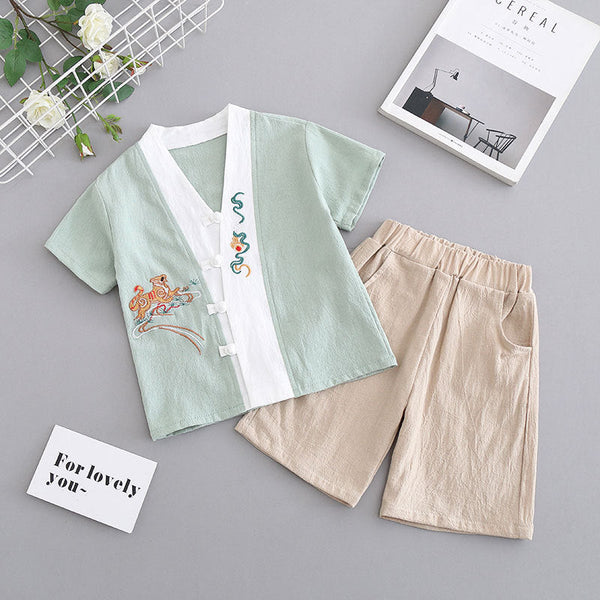 Boys Hanfu Summer Thin Chinese Style Summer Clothing Children's Ancient Clothing Tang Clothing Boys' Baby Year's Dress Cotton and Linen Set