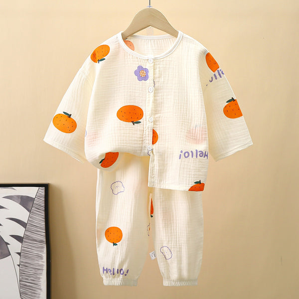 Children's pajamas set pure cotton summer new baby home boys class a girls loungewear children's clothing