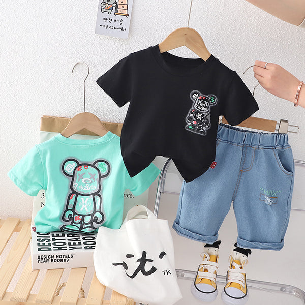 Children's foreign trade short-sleeved set, summer new baby shorts fashion boys' summer clothes girls' t-shirts children's clothing
