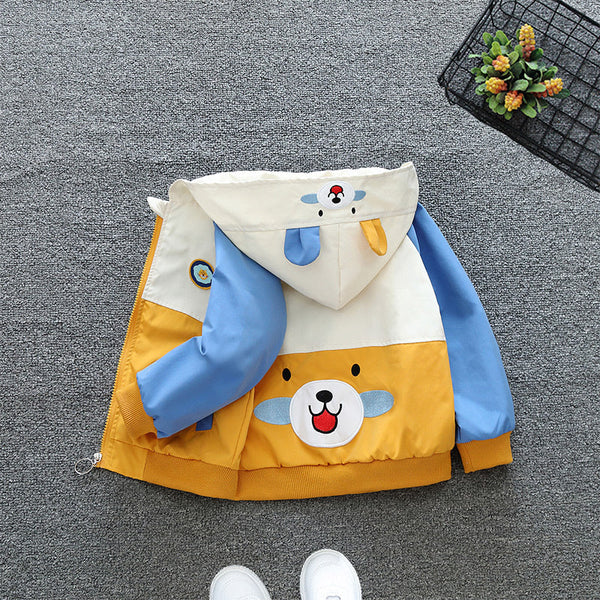 Boys' coat spring and autumn 2025 new autumn clothing children's color matching trench coat girls' baby autumn hooded top