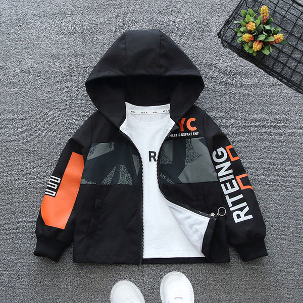 Spring and autumn boys hooded trench coat jacket