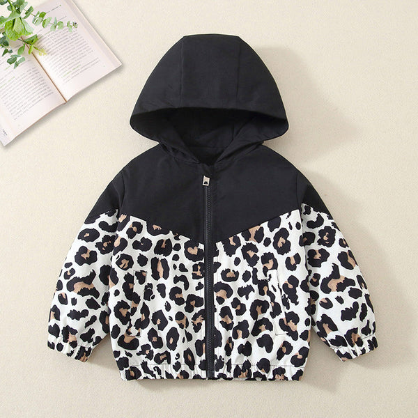 [Foreign trade explosion] Children's leopard print splicing jacket 2025 autumn women's treasure top trendy brand girls hooded jacket