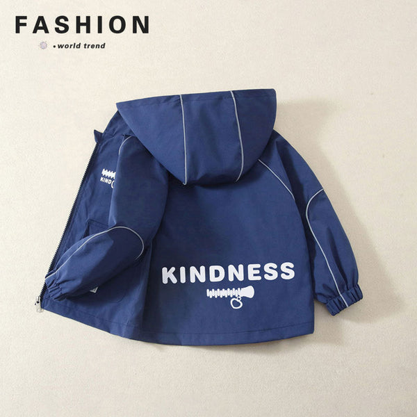 Boys Spring and Autumn Letter Windbreaker Jacket 2025 Boys Fashion Hooded Jacket Children's Casual Jacket