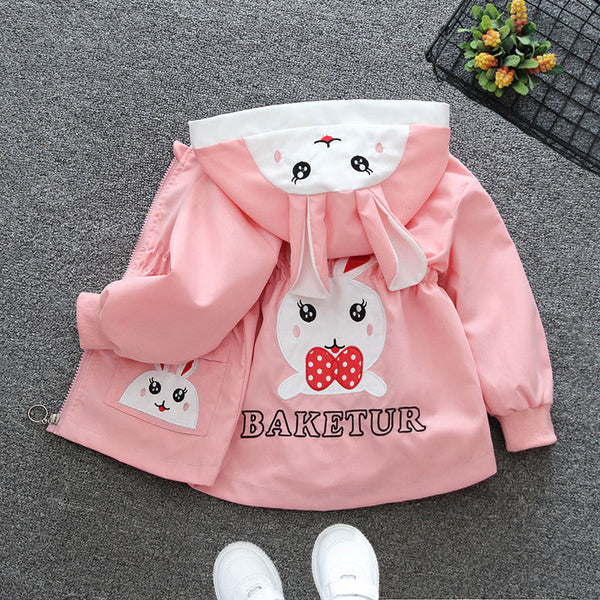 Processing custom children's clothing girls' jackets Spring and Autumn 2025 baby girls hooded cartoon trench coats medium and older children's waist tops