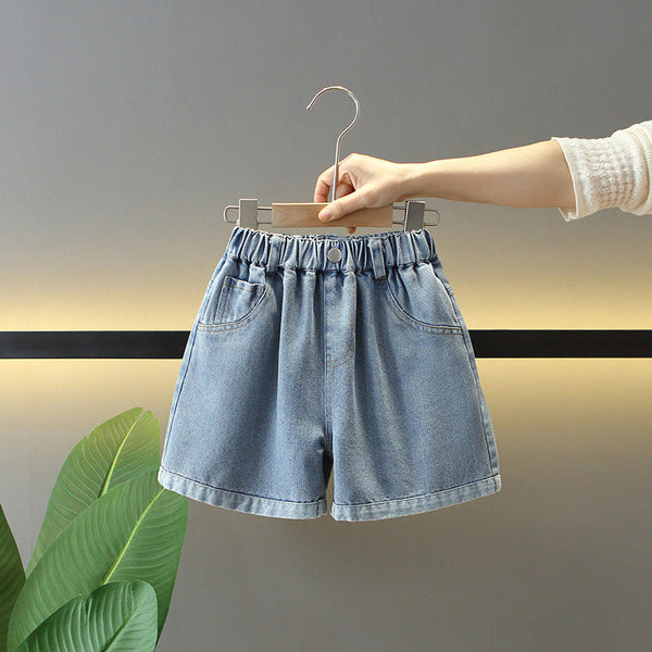 Girls' pants children's denim shorts 2025 new summer children's clothing medium and older children's foreign fashion outer jeans