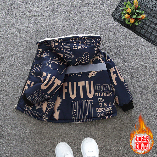 Boys' fleece thickened jacket autumn and winter 2025 new children's winter padded cotton-padded clothes medium and older children's cotton clothes are damp and cold-proof