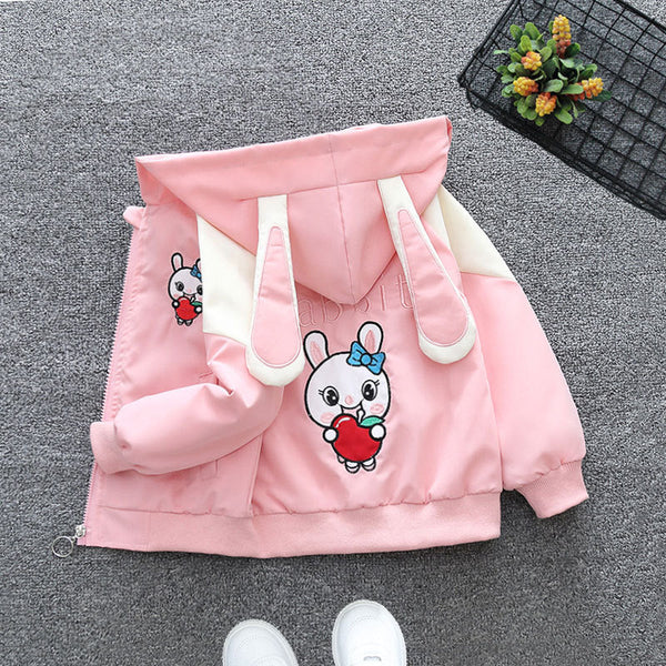 Girls’ Hooded Long-Eared Jacket – 2025 Spring & Autumn Korean Style Casual Cardigan for Girls