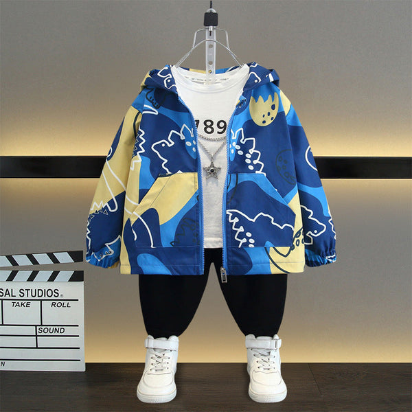 2025 Spring Children's Jacket Hooded Cartoon Jacket Top Full Print Windbreaker Tide