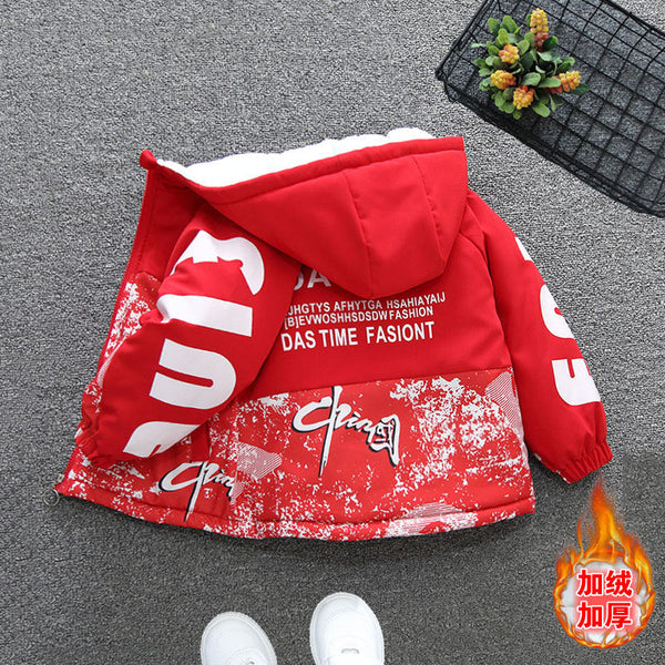 Pie Overcomes Boys' Jacket Autumn and Winter 2025 Baby Winter Clothing Fleece Thickened Cotton Clothing Girls' Cotton Clothing