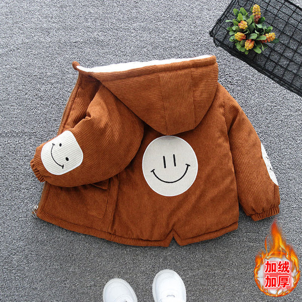 Boys' cotton-padded jacket autumn and winter 2025 new children's cotton clothing winter clothing fried street corduroy piled thickened top