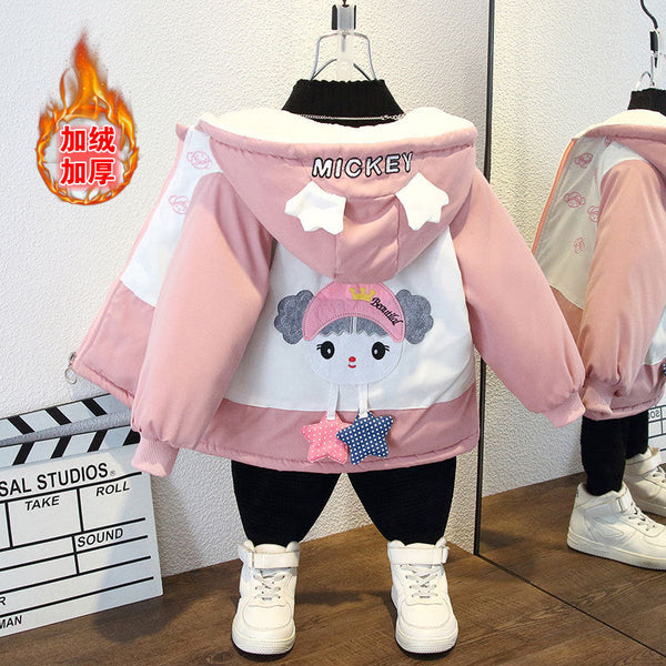 Children's clothing girls' autumn and winter clothing thickened jacket 2025 new winter medium and large children's velvet foreign-style cotton-padded clothing Korean version tide