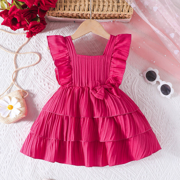 Baby girl new sweet and cute bow decorated cake dress dress summer daily leisure