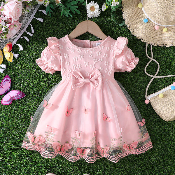 2025 sweet and cute princess dress three-dimensional butterfly mesh lantern sleeve dress summer dress new